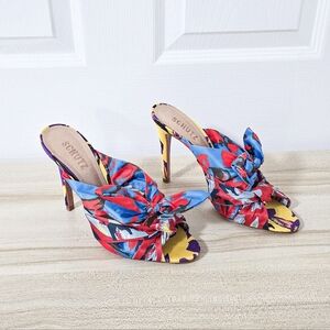 Schutz X Adriana Lima Floral Satin Twist Knot Mule Sandals Size 39/9